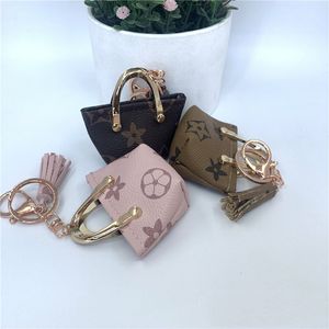 Mini Tote Bag Keychains Car Nyckelkedjor Ringar Ringar Pink Brown Flower Triangle Plaid Tassel Pendant Holder Coin Pures