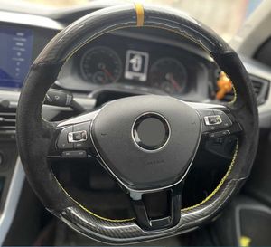 Customized Car Steering Wheel Cover Braid Black Suede For Volkswagen VW Golf 7 Mk7 Touran Up New Polo Jetta Passat B8 Tiguan