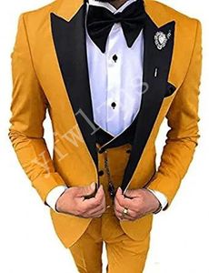 カスタムメイドの男性スーツ1つのボタンGroom Tuxedos Peak Lapel Groomsmen Wedding/Prom/Dinner Man BlazerジャケットパンツベストW803