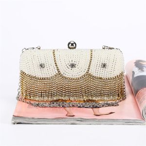 مصنع Retaill كامل العلامة التجارية الجديدة Vogue Diamond Beaded Baged Bag مع Satin Pu for Wedding Banquet Party Porm326e