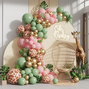 Party-Dekoration, 116 Stück, 137 Stück, Dschungel-Geburtstags-Giraffe, bedruckte Ballon-Girlande, Babyparty-Dekorationen, rosa grüner Bogen