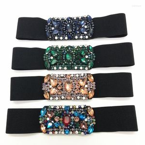 Belts Multi-Colors Glass Crystal Women Waist Geometric Rhinestone Beaded Elastic Waistband Luxury Wide Coreset Stretchy Belt