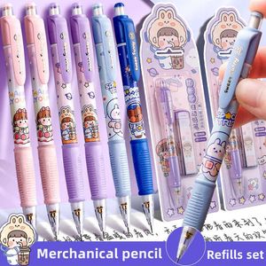 Sweet Funny Mechanical Pencil Set Cartoon Rabbit Design Automatic Pen with 12pcs HB 0.5mm Refills Lead Eraser Student A7202
