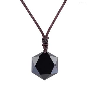 Pendant Necklaces Natural Stone Blue Sandstone Necklace Black Obsidian Cubic Hexagram Sweater Amulets For Women And Men Talismans