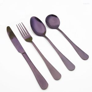 ディナーウェアセットステンレス鋼のカトラリーセットウエスタンスタイルエレガントな紫色のメインフォークステーキナイフスープスクープテーブルワウルクリスマスディナーツール