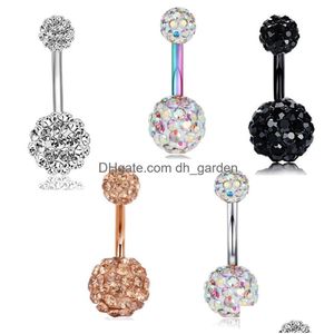 Navel Bell Knappringar 14G Rostfritt stål Skruvstång Cz Body Piercing Belly Ring Kvinnor Flickor Helix Brosk Örhänge Drop Lever Dhgui