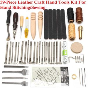 59 st l￤derhantverk Handverktygssats Tr￥d Awl Waxed Thimble Kit For Hand Stitching Sewing Stamping DIY Tool Set260V