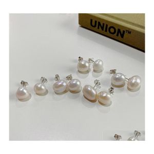 Stud 100 ￤kta 925 Sterling Sier ￶rh￤ngen f￶r kvinnor Korea Japan Ins Irregar Baroque Pearl Earring smycken YME752 Drop Delivery Oteu7