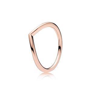 18K Rose Gold Polished Wishbone RING with Original Box for Pandora 925 Sterling Silver Fashion Party Jewelry Lover Couples Wedding Rings For Women Girls