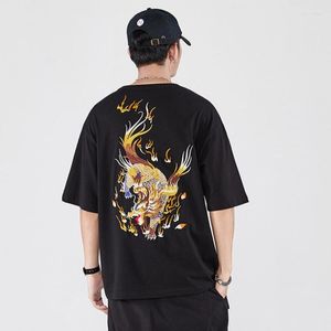 Camisetas masculinas Kirin Bordado de bordados Homem Harajuku Designer de rua de luxo de luxo Moda de moda de tamanho grande masculino Sukajan Summer