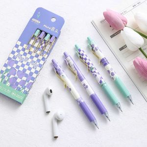 4st Purple Tulip Gel Pennor Set Flower Design Super Tiny 0,5 mm kulspets svart f￤rgbl￤ck f￶r att skriva kontorsskola A7322