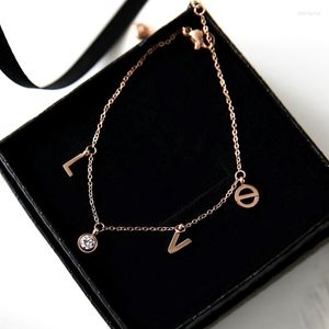 Anklets YUN RUO Fashion Brand Rose Gold Zircon Anklet LOVE Letter Design For Woman Girl Gift 316 L Stainless Steel Jewelry Top Quality