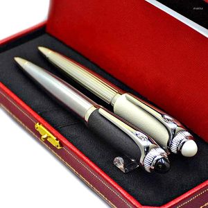 Roadster De CT Luxury Penna a sfera con fusto in pelle bianca/nera Classica alta qualità con finiture in argento/dorato, scrittura liscia