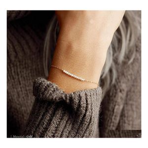 Charm Bracelets Pearl Bead Chain Bangles Simple Style Personality Creative Stainless Steel Handmade Jewelry Drop Delivery Otaos