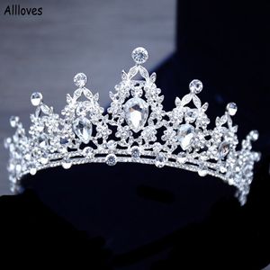 Silverkristaller Brudkronor Huvudstycken Sparkle Pärled Tiaras för Women Party Ceremony Wedding Brides Hårtillbehör Smycken He216V