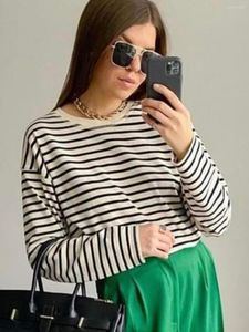 Women's T Shirts Striped Long Sleeve T-Shirts Woman Autumn O Neck Thick Cotton Cozy Tee Femme Casual Vintage Classic Tshirts 2022 Clothing