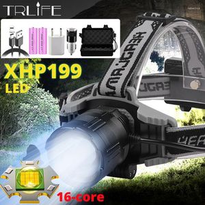 Headlamps 5000000LMs Super Headlight XHP199 16-core LED 30W Spotlights Wick USB Zoom Lanterns 18650 Headlamp For Night Fishing