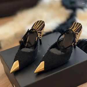 Sandals 2022 Early Spring Pointed High Heel Shoes Chain Closed Toe Stylish Women's