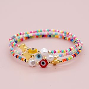 20pcs/lot Pearl Christian Cross Evil Eye charms Bracelets Beaded Colorful Bracelets for Woman as Speical Fashion Jewelry Gift