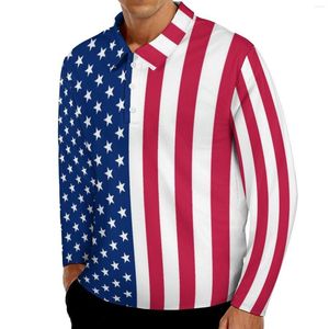Polo's van heren rood wit blauw sterren polo shirts herfst patriottische usa vlag casual shirt lange mouw afdraaien kraag grafische oversized t-shirts