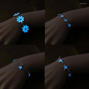 Pulseiras de link pulseiras de moda de moda Fluorescent Belta Star Flor Star Shape In The Dark Luminous Bracelet for Women