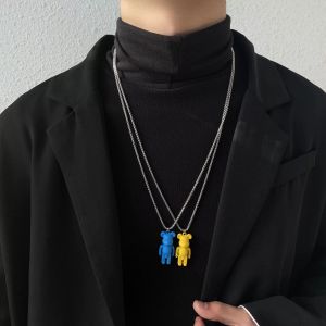 Lyxigt halsband hip hop Instagram tidvattenhänge matchande enkel lång tröja kedja guldhänge för kvinnor Flera färger våldsamma björn titanstål herrhalsband