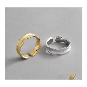 Band ringar 100 äkta 925 Sterling Sier Justerbar ring för kvinnor Korea Ins Simple Wave Open Jewelry Christmas Gifts YMR987 Drop Del otweq