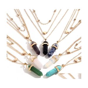 Pendant Necklaces Fashion Mtilayer Chain Mens Womens Created Gemstone Natural Stone Hexagonal Necklace Women D782S Z Drop Delivery J Dh1Vo