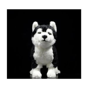 Schleczone pluszowe zwierzęta 25 cm Siberian Husky Dog Zabawa z Brown/ Blue Eye LifeLee Alaskan Malamute Animal Toys Prezenty świąteczne 201212 Dhwjz