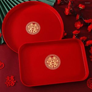 プレート中国の伝統的な赤いxiトレイプラスチックティーウェディングトーストスナックフルーツバンケットお祝い用品