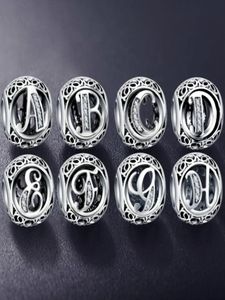 Authentic 925 Sterling Silver Vintage Clear Letter Bead Charms Fit Original Pandora Women Charm Armband Silver Jewelry2222141
