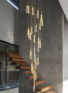 Modern Crystal Light Kroonluchter voor trap grote gouddruppel ontwerp LED Cristal Lamp Long Villa Lobby Hanging Lighting Fixture2215007