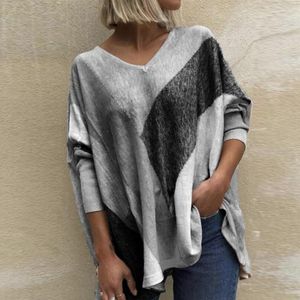 Damen T-Shirts 2022 Herbst Winter V-Ausschnitt T-Shirt Plus Größe 5XL T-Shirt Scpiped T-Shirt Damen Elegante Casual Frauen Tops Pullover Femme