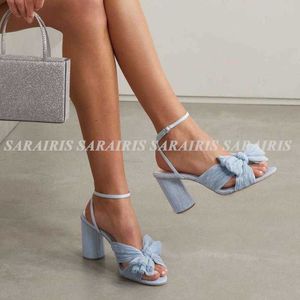 Solid Sandals 2022 High New Summer Chunky Fashion Opens Open Tee Big Size 43 Butterfly Knot Elegant Weeding Party Women Shoes T230208 764