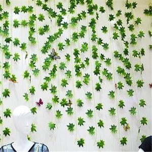 Dekoratif çiçekler sarmaşık yeşil sahte yapraklar çelenk bitki asma yaprakları ev dekor plastik rattan ip duvar yapay bitkiler