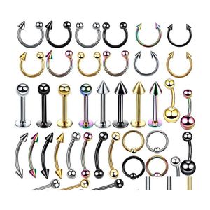 Navelklockknapp ringer Fashion Piercing Body Jewelry Hoop Studs Rostfritt stål Nässkruv Ben platt Hög näsborrar Sier Guld för W DHFOD