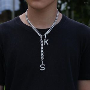 Chains Custom 2 Letters Cuban Chain Pendants Necklace Zircon Paved Bling Iced Out Men Hip Hop Rapper Jewelry Silver Color