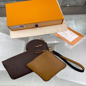 leather small Wallet woman mini Coin Purse zipper 3 pieces brand Trio Pouch Clutch Bags 0018323P