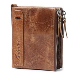 Crazy horse head layer Leather Double Zip Wallet wallet men's Leather Coin Purse211S