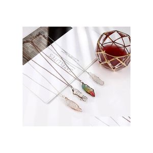 Pendant Necklaces Natural Stone Healing Crystal Necklace Sier Tree Of Life Wire Wrapped Clear Quartz Point For Womens Ladies 4 Style Dhinh