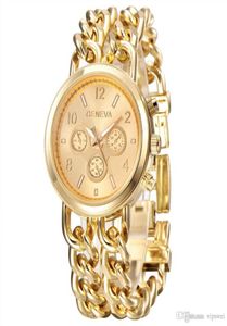 Women Geneva Gold watch Fashion Cowboy chain Quartz clothing Watches Ladies Dress clock Retro Punk Luminous wristwatch9413644