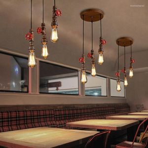 Lampade a sospensione Stile americano retrò industriale Ristorante personalizzato Bar Corridoio Caffè Creativo Arte del ferro Lampadario a 3 teste per tubo dell'acqua