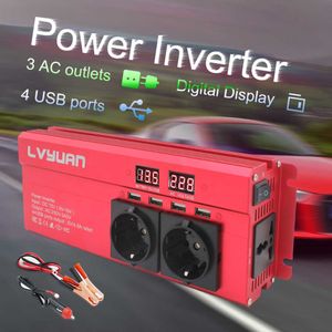 2000W Car Power Inverter Transformer 12 v 220 v EU Plug 3AC Outlets 4 USB Converter Solar Inversor for