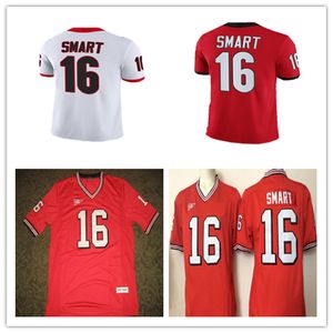 Herren Vintage NCAA #16 Kirby Smart College-Football-Trikots, Rot, Schwarz, Weiß, genäht, Retro-Uniformen, Größe S-4XL