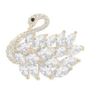 Luxur Crystal Swan Brosch för kvinnor inlagda zirkoner Animal Corsage Pin Dress Clothing Accessories smycken gåva Dropship