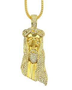 Ny Iced Out Jesus Face Necklace Pendants Franco Rope Chunky Chain Hip Hop Style Necklace Gold Silver Plating smycken Halsband för8293821