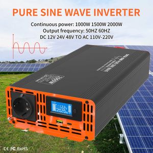 Pure Sine Wave Inverter 1000W Continuous Power, Converter 2000W Peak, DC to AC Voltage Converter 12V/24V/36V/48V to 110V/230V