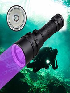 Latarki Pochodni Profesjonalne światło UV Podwodne ładowce 18650 LED baterii XPE nurkowanie 100m Torch Tcuba 10W 365395NM LAN2691219