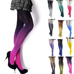 Women Socks Candy Color Seamless Long Stockings Vintage Gradual Gradient Change Tights Girls Pantyhose Fashion Ropa Mujer