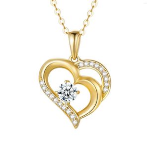 Chains YFN 14K Solid Gold Heart Necklace For Women Real Double Love Hearts Pendant Delicate Jewelry Gifts